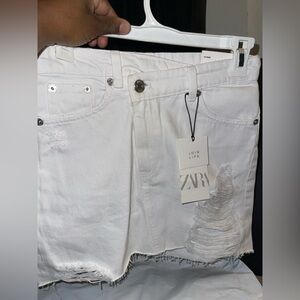 Zara White Distressed Denim Mini Skirt Size XS